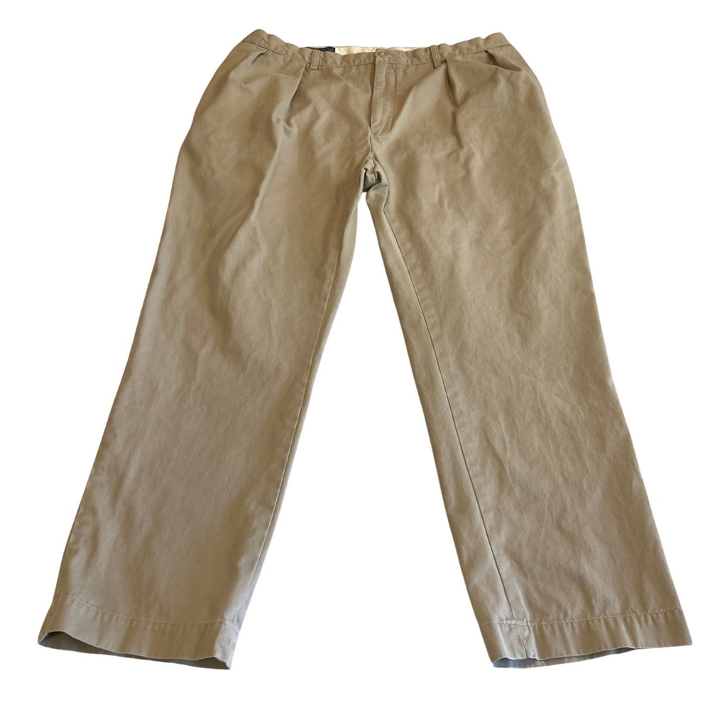 VTG Polo Ralph Lauren Ethan Pant Men 42x32 (Fit 39x29)‎ Tan Pleated Cotton Chino